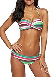 Aleumdr Bikini Set Push up Twist Damen Bademode Bikini Oberteil high Waist, Grün, Small(EU34-36)