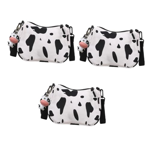 Sacoche à motif vache en toile robuste avec bandoulière ajustable trois pièces