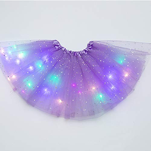 DONEMORE7 Falda de tutú para niñas con lentejuelas y estrellas, falda de tutú con luz LED, color neón, colorido, luminoso, vestido de baile de fiesta, ropa de princesa para niños de 3 a 8 años Cover