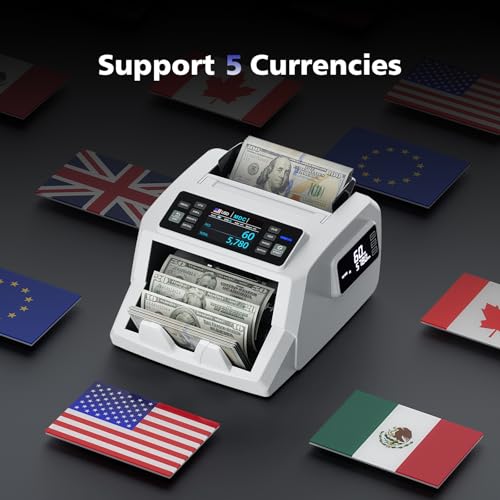 LOLARAN N71 Money Counter Machine Mixed Denomination, Dual-Display Mixed Denomination Value Counting Machine with UV/MG/IR/DD Counterfeit Detection, USD, EUR, MXN, GBP and CAD Business Money Counter