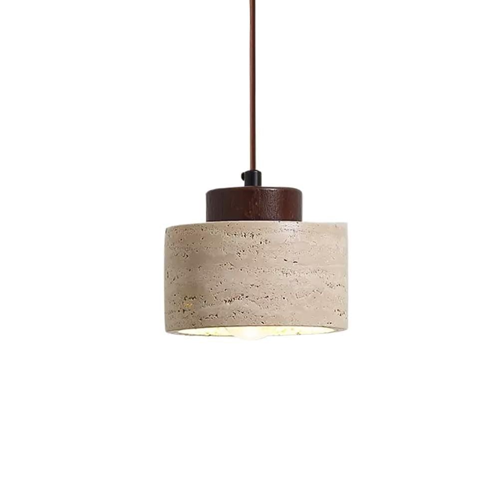 Nordic Natural Stone Pendant Light Cylinder Hanging Lamp Ceiling Fixture Vintage Wood Accent for Dining Room Kitchen Island - Stylish Lighting Decor A