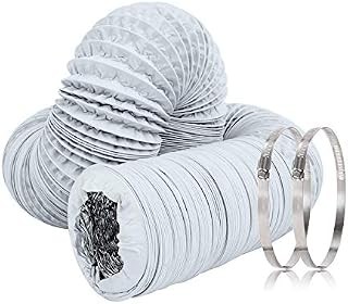 Hon&Guan Aluminium PVC Ventilation Air Ducting 150mm - 6 inch Flexible Vent Hose Pipe for Extractor Fan, Hydroponics(ø150mm*5m,White)
