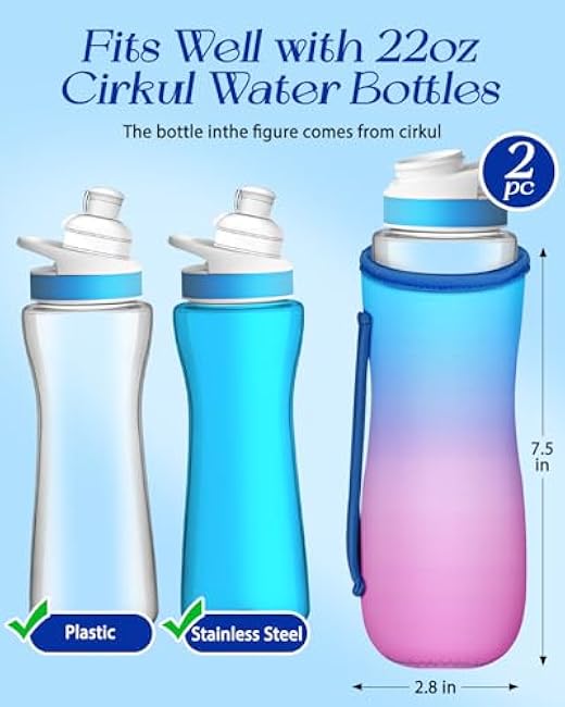 Water Bottle Sleeve for Cirkul 22 oz - 2 Pack Bottles Cover Holder Carrier Bag with Side Handle