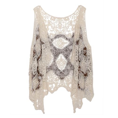 Image of JASTIE Women Open Stitch Cardigan Boho Sleeveless Hippie Summer Hollow Out Solid Crochet Vest