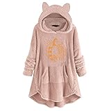 Mosstars Teddyfleece Merry Chrismas Weich & Leicht Teddymantel Sweatjacke Damen Gefütterte Fleecejacke Plüschmantel Kapuzenjacke Freizeitjacke Übergangsjacke Übergangs Wintermantel Aus Baumwolle