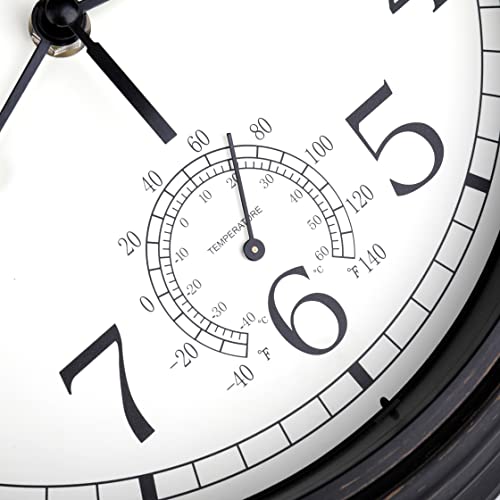 12 Inch Indoor Outdoor Clock Waterproof With Thermometer Retro Wall Clocks For Patio Pool Garden Home,Bronze #TOP7