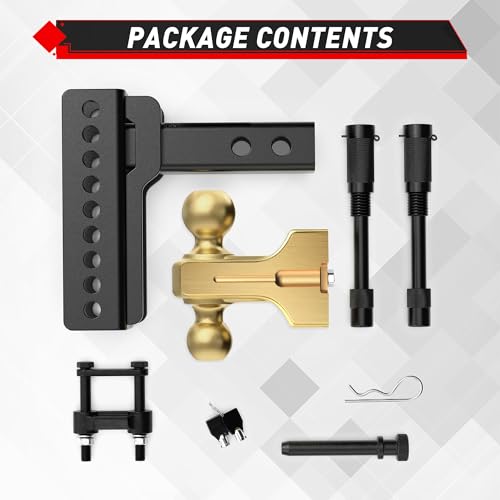 Image of TYT Adjustable Truck Trailer Hitch for 2 inch Receiver, 6 inch Drop /Rise Tow Hitch with Dual Balls (2 inch & 2-5 /16 inch), 14,000 lbs GTW, 1,400 lbs TW, Includes Two Pin Locks & Hitch Tightener