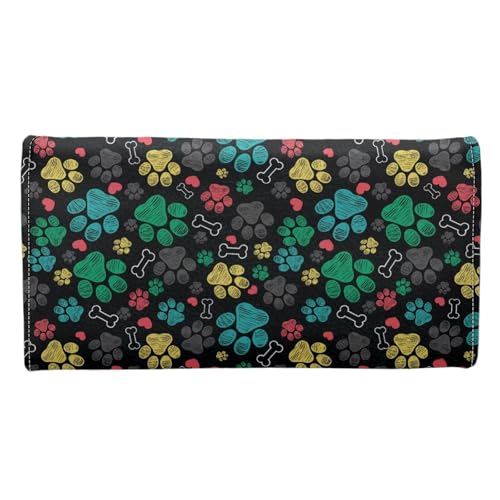 AFPANQZ Cute Dog Paws Print Women's Wallets RFID Blocking Large Capacity Luxury PU Leather Clutch Wallet Card Holder Organizer Phone Holder Zip Pocket, Buckle Closure, Black Colored2