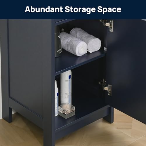 ALBAD 16-Inch Modern Bathroom Vanity with Sink, Compact Bathroom Vanity Set with Storage, Freestanding Small Space Bathroom Cabinet, Single Sink Cabinet with Adjustable Shelf (Navy Blue, 16 Inch)