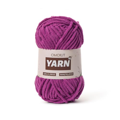 Image of Plush Chenille Chunky Crochet Yarn - Baby Yarn for Crocheting Soft - Velvet Yarns Knitting for Blankets Crafts - Fluffy Amigurumi Yarns 50g / 65.6yd (Dark Purple)