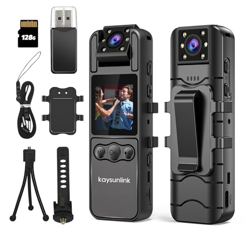 【Upgraded】1.4” Screen Body Camera Pro with Audio and Auto Video Night Vision 1080P FHD Mini Police Wearable Body Worn Cam Portable Small Personal Camcorder Sport Action Outdoor Video Recorder (128GB)