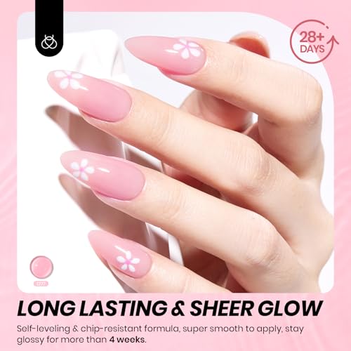Image of Beetles Pink Gel Nail Polish - 15ML Baby Pink Nude Gel Polish Nail Concealer Jelly Sheer Translucent Effect Soak Off UV French Nail Art Design Manicure Gift for Women