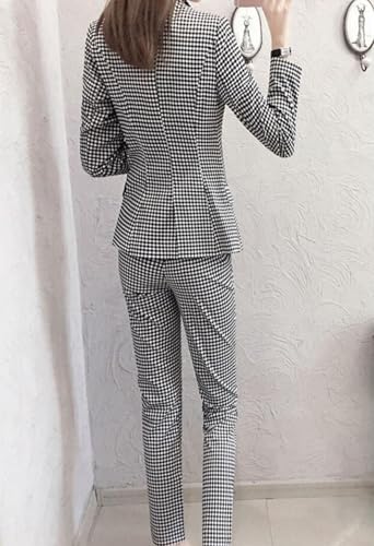 Image of Women's 3-Piece Cotton Blend Blazer Pant Set | Black & White Checkered Co-Ord Suit with Crop Camisole | Formal Office Wear, Business Casual, Interview, Corporate
