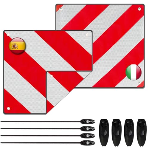 Rppiup Warntafel Fahrradträger, 2 in 1 Aluminium Warntafel Italien Spanien mit 4 Spannseile,Reflektierend Rot Weiß Warntafel Italien Fahrradträger 50x50cm für Fahrradträger,Heckanhänger,Auto,Wohnmobil