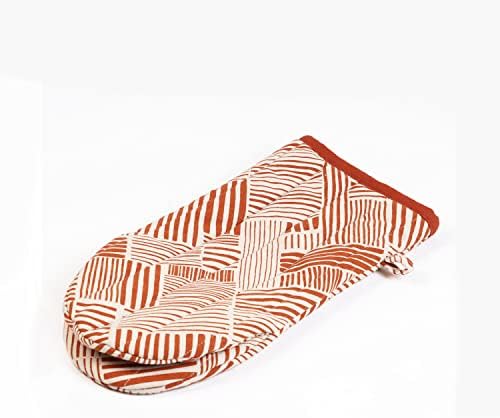 VLiving Modern Retro Terracotta Cotton Quilted Oven Mitt and Pot Holder, Stripe Print Glove, Size 8"X13"