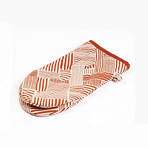 Vliving Modern Retro Terracotta Cotton Quilted Oven Mitt And Pot Holder, Stripe Print Glove, Size 8"X13" #TOP1