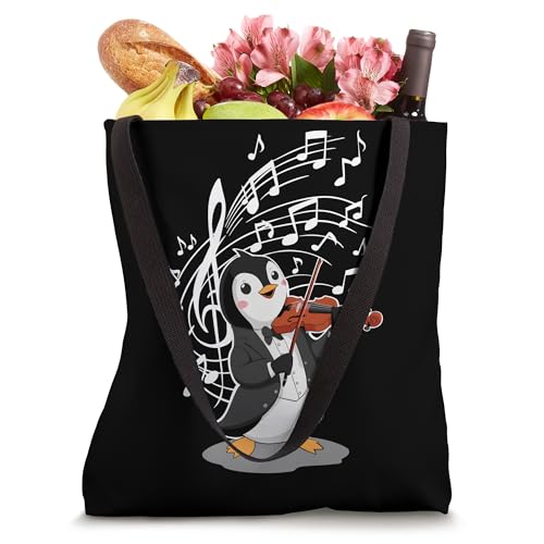 Bolso tipo tote con diseño de pingüino tocando el violín y notas musicales miniatura 4