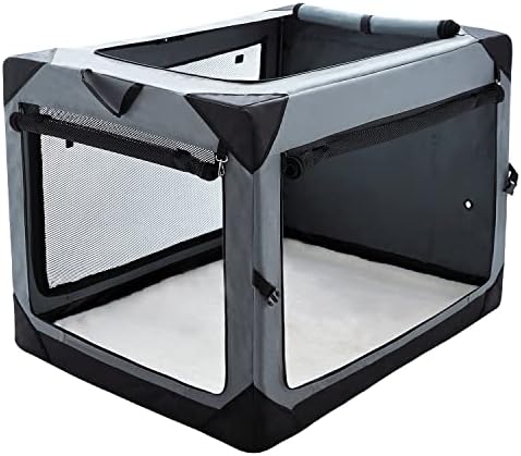 Pettycare 36 Inch Collapsible Dog Crate for Large Dogs, 4-Door Foldable Soft Dog Kennel with Chew Proof Mesh Windows, Indoor & Outdoor Travel Dog Crate, Soft Side Dog Crate