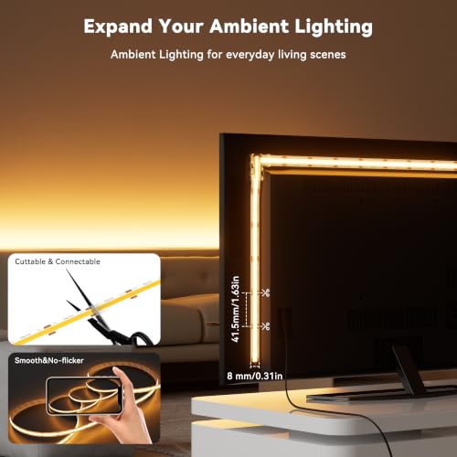Image of PAUTIX COB LED Strip Light 20ft /6.1m 3087LEDs Warm White 2000K CRI90+ High Lumen,DC24V Flexible LED Tape for Cabinet Home DIY Lighting Projects with 1pcs COB Connector Wire(Power Supply Not Included)