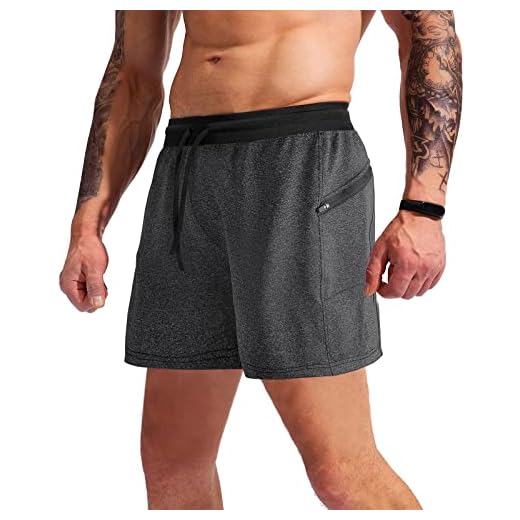 Suwangi Herr korta sportbyxor löpshorts Bermuda shorts med fickor med dragkedja, Mörkgrå, XL