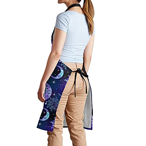 Eeiveun Cooking Apron Magical Purple Sun Moon And Stars Kitchen Bib Apron With Adjustable Neck For Men Women Suitable For Home Waitress Chef Grill Bistro Baking Bbq Painting Artist #TOP2