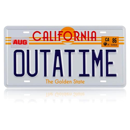 Back to the Future License Plate 12 x 6 Outatime License Plate Replica Metal Prop Registration Plates Vintage Tin Sign with Four Fixing Holes for Cars Bar Restaurant Garage Walls