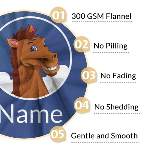 Mercuryelf Custom Horse Blanket Gift - 60x80 Inches Funny Throw Blankets for Women, Men - Blue Soft, Fuzzy & Warm Throws for Bed, Couch