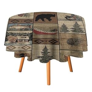 Rustic Bear TableclothVintage Bear Cottage Country Cabin Farmhouse Style Table CoverWater Resistant Wipeable Tablecloths for Holiday Home Picnic Party Round 70 Inch