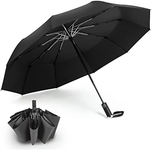 Zrvek Compact Travel Windproof Umbrella Auto Open Close Collapsible Folding Umbrellas Portable Umbrellas for Rain Black 46