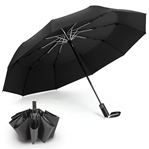 Zrvek Compact Travel Windproof Umbrella Auto Open Close Collapsible Folding Umbrellas Portable Umbrellas For Rain Black 46 #TOP23