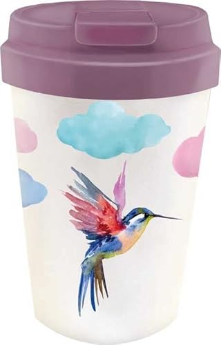 Chic Mic Bioloco Plant Deluxe Cup Becher mit Deckel aus Pflanzenbasierten Material, Motiv: Watercolor Bird, Fassungsvermögen: 350 ml, Maße: 6 x 9 x 13,5 cm, BPE105