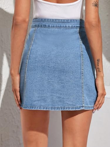 Image of Sugathari Women's Casual Denim Light Blue Skirt - High Waist, A-Line, Mini Length Without Pockets | Stylish Everyday Wear (Skirts 210)