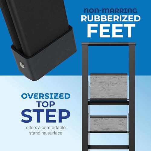 Escada dobrável em 3 degraus, decorativa – Linda madeira cinza e alumínio preto, perfil ultrafino, d