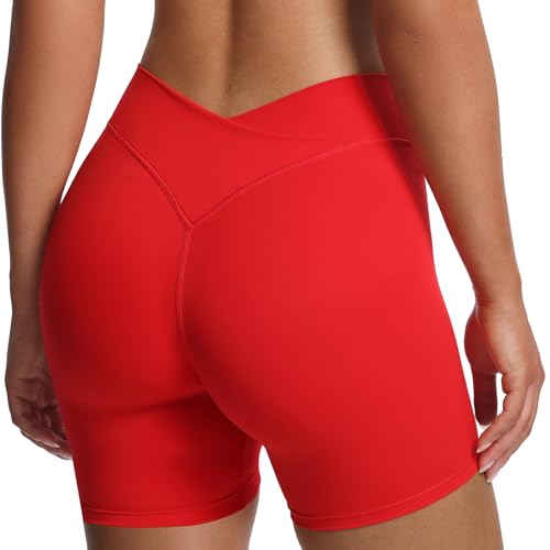 Aoxjox Roxxy – Short feminino para treino, cintura cruzada, cruzado, costas V, controle de barriga,