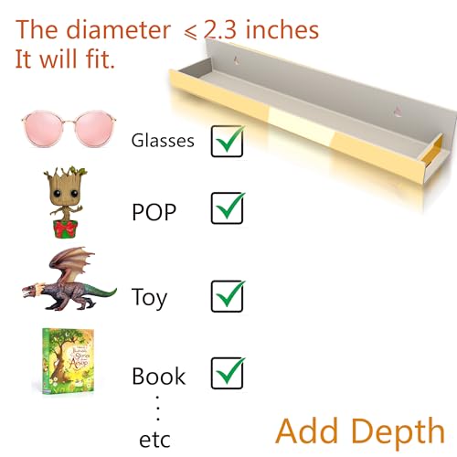 Image of 4 Pack 15 Inch Gold Reflective Acrylic Shelves, Gold Foating Shelves, Modern Sunglasses Essential Oil Picture Ledge Display Toy Storage Shelf