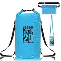 Gucass Dry Bag Wasserdichte Tasche 20 L, Wasserfeste Beutel Packsack mit Doppeltem Verstellbarer Tragegurt, Waterproof Bag Für Schwimmen Bootfahren Kajak Wassensport, mit Bauchtasche IPX8 Handyhülle