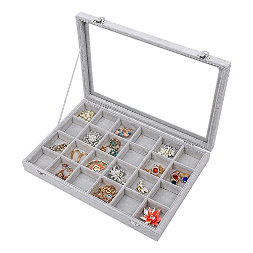 Stylifing 2 Pack Clear Lid Jewelry Box Organizer Tray, 24 Grid Stackable Jewelry Box For Drawer #TOP1