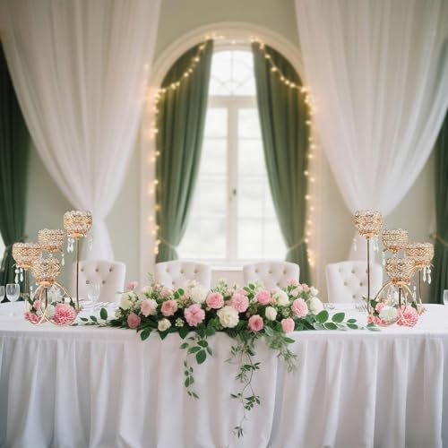 4 Arms Crystal Candelabra Tealight Holder - Tall 15.7 Inch Elegant Centerpiece with Crystal Pendant Bowls & Artistic Metal Stand for Wedding, Dining Table, Home Decor (1, Gold) by kehail - Image 7
