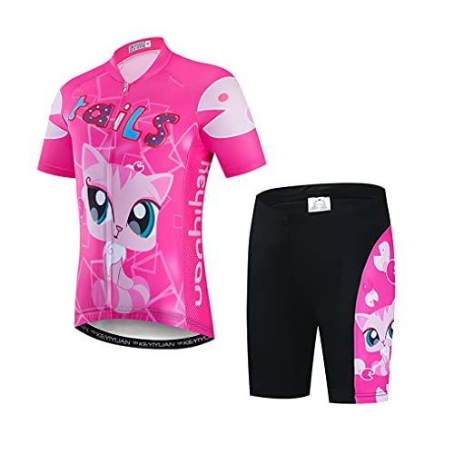 Cycling Jersey Shorts Set Padded Kids Bicycle Top Suit Children Bike MTB Shirt Boy Girl Mountain Road Clothing Short Racing Riding Tights Pink S