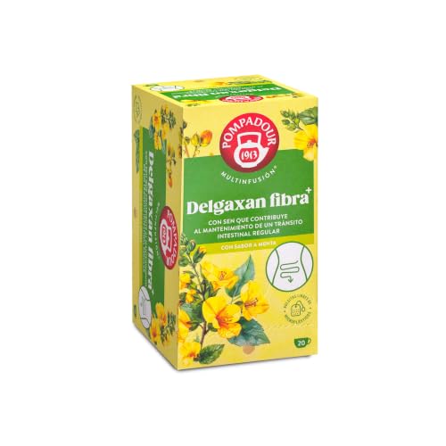 Pompadour | Delgaxan Fibra Plus | Multinfusión | Con hojas de sen, que contribuye al funcionamiento normal del tránsito intestinal | 20 Bolsitas de 1,55 Gr