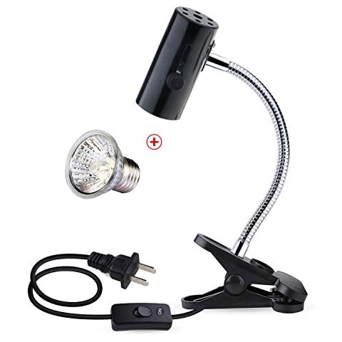 OMAYKEY Reptile Lamp Fixture Holder Clamp with 50W UVA + UVB Full Spectrum Sun Lamp Sunbathe Heat Bulb - Upgraded Lengthened Adjustable Stand & Socke - for Pet Habitat Heat Light Bulbs Cover
