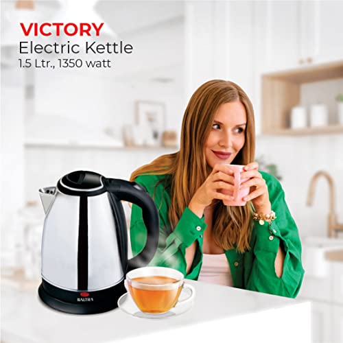 Image of Baltra Victory Electric Kettle Stainless Steel Body, 1.5 Ltr Capacity, 1350W | Auto Shut-Off, Over-heat Protection, Single Touch Lid Locking, Ideal for Tea or Coffee, BPA- Free