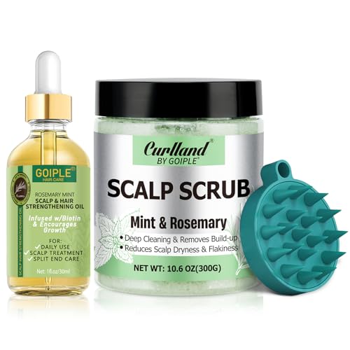 Tratamiento exfoliante de piel Cabello con romero y menta refrescante y aceite de romero para el cabello y cepillo masajeador - Piel Cabello grasa y Película, cuidado capilar suave para el cabello
