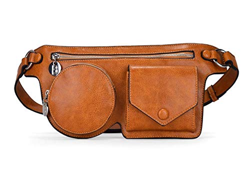BOSANOVA Riñonera Plana con Detalle de Bolsillos Exteriores geométricos y asa de cinturón Regulable. Cierre con Cremallera. Mostaza U