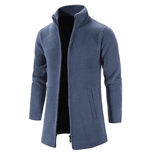 Ymosrh Zip Up Jacket, Work Jacket With Hood Mens Raincoat Winter Jackets For Men Men's Autumn Casual Medium Length Stand Collar Zipper Mink Velvet Windbreaker Jacket Coat Work Oversized (3Xl, Blue) #TOP3