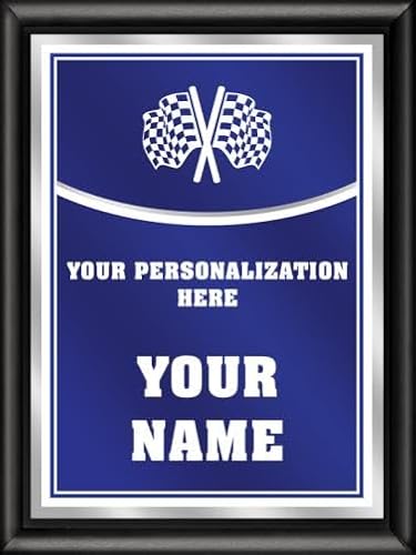 Crown Awards Racing Plaque Award, 6x8 Recognition Award with Custom Engraving, Royal Blue with White Printed Plaque On Shiny Black Finish