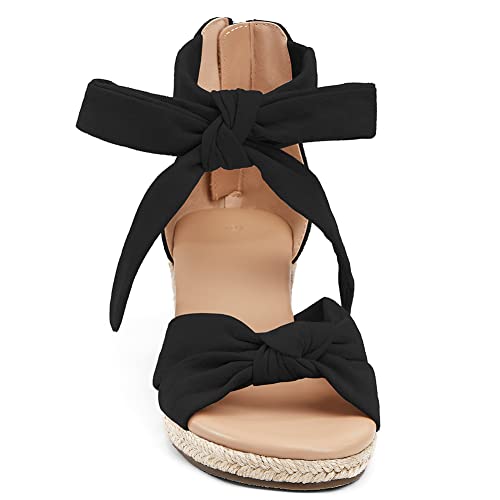 LAICIGO Womens Espadrilles Wedge Sandals Back Zipper Closure Open Toe Platform Ankle Strap Summer Dress Shoes with Bow Decoration by LAICIGO - Used condition - Image 3