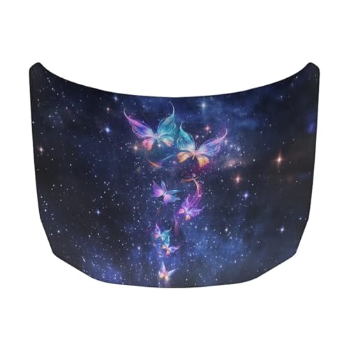 Image of Galaxy Butterfly Car Hood Cover Polyester Elastic Fabrics Can be Washed Suitable for SUV Trucks Universal for Cars