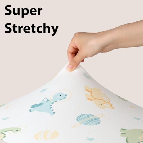 Image of Baby Crib Sheets for Boys and Girls, 3 Pack Toddler Bed Sheets for 52 inchx28 inch Standard Toddler Mattresses, Soft Microfiber Fitted Crib Sheets Neutral Green Dinosaur Planet