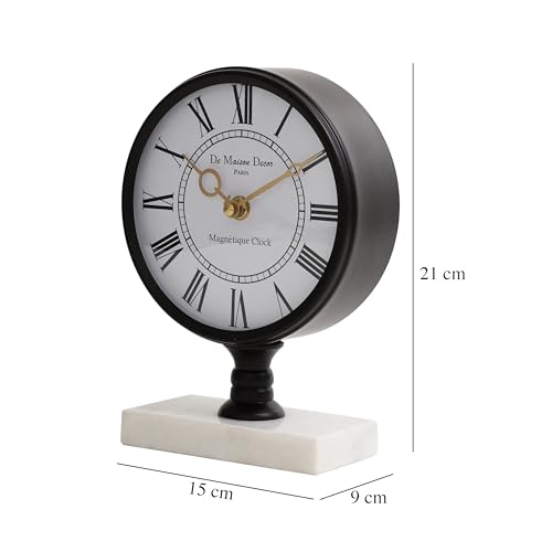 Image of Decor de Maison Brings Handcrafted Seraphic Marble Timepiece Table Clock for Home, Room, Office, Shelves Decor | Classic Non-Ticking Tabletop Battery Operated Analog Desk Clock (Black)